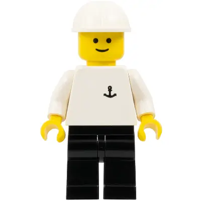 Boat Worker - Torso with Anchor, Black Legs, White Construction Helmet