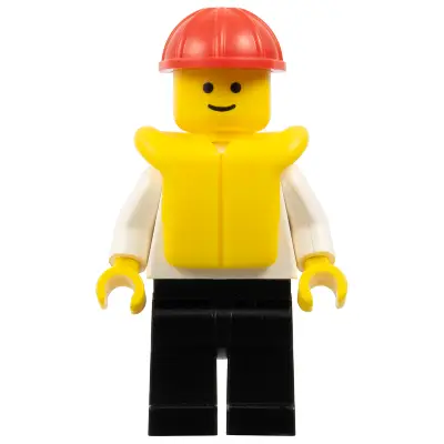 Boat Worker - Torso with Anchor, Black Legs, Red Construction Helmet, Life Jacket