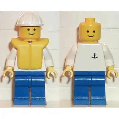 Boat Worker - Torso with Anchor, Blue Legs, White Construction Helmet, Life Jacket