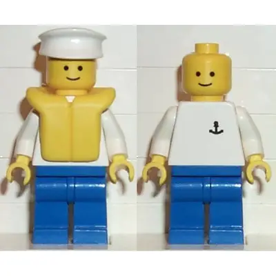 Boat Worker - Torso with Anchor, Blue Legs, White Hat, Life Jacket