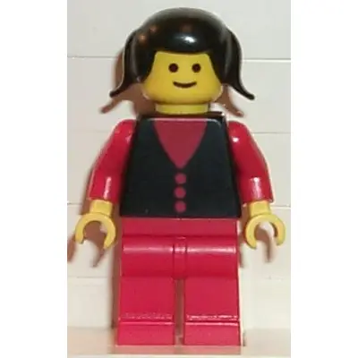 Shirt with 3 Buttons - Red, Red Arms, Red Legs, Black Pigtails Hair