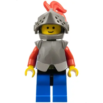 Breastplate - Armor over Blue, Dark Gray Helmet and Visor, Red 3-Feather Plume