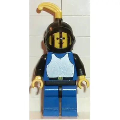 Breastplate - Blue with Black Arms, Blue Legs with Black Hips, Black Grille Helmet, Yellow Feather, Black Plastic Cape