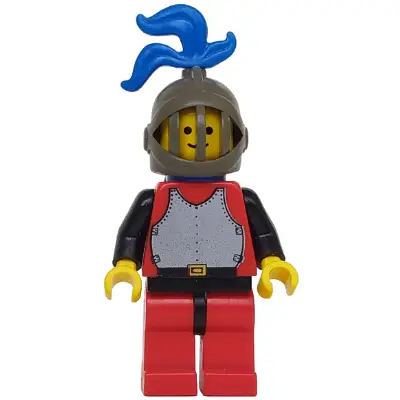 Breastplate - Red with Black Arms, Red Legs with Black Hips, Dark Gray Grille Helmet, Blue Plume, Blue Plastic Cape