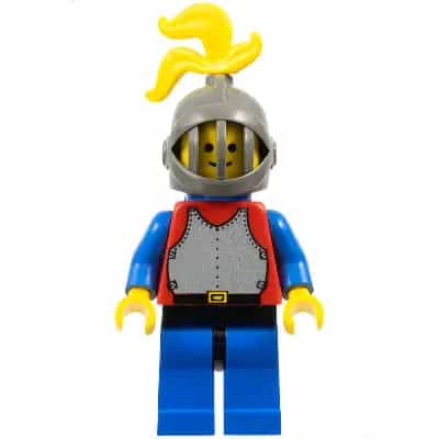 Breastplate - Red with Blue Arms, Blue Legs with Black Hips, Dark Gray Grille Helmet, Yellow Plume, Blue Plastic Cape