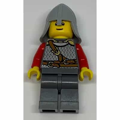 Kingdoms - Lion Knight Scale Mail with Chest Strap and Belt, Helmet with Neck Protector, Thin Grin (Undetermined Eyebrows)