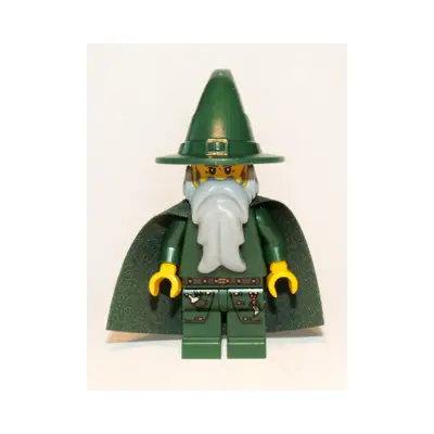Kingdoms - Dark Green Wizard, Light Bluish Gray Beard, Cape (Chess King)
