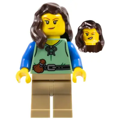 Shieldsmith - Female, Sand Green Vest, Dark Tan Legs, Dark Brown Hair over Shoulder