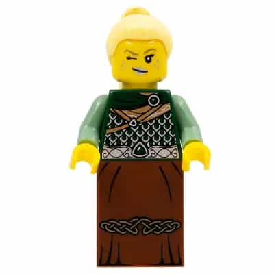 Warrior - Female with Scale Mail, Reddish Brown Skirt, Bright Light Yellow Hair, Silver Lips