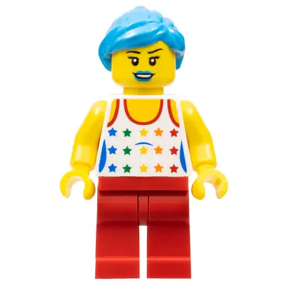 Musician - Female, White Top with Rainbow Stars, Red Legs, Dark Azure Ponytail and Swept Sideways Fringe, Blue Lips