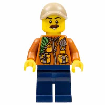 City Jungle Explorer - Dark Orange Jacket with Pouches, Dark Blue Legs, Dark Tan Cap with Hole, Reddish Brown Moustache
