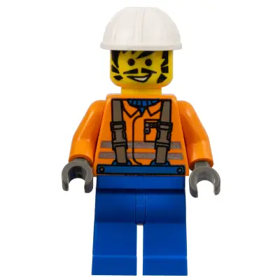 Construction Worker - Orange Shirt, White Construction Helmet