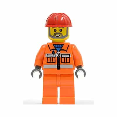 Construction Worker - Orange Zipper, Safety Stripes, Orange Arms, Orange Legs, Red Construction Helmet, Gray Angular Beard