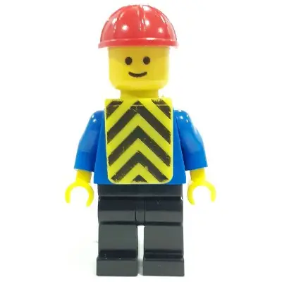 Plain Blue Torso with Blue Arms, Black Legs, Red Construction Helmet, Yellow Vest with Black Chevrons (Printed)