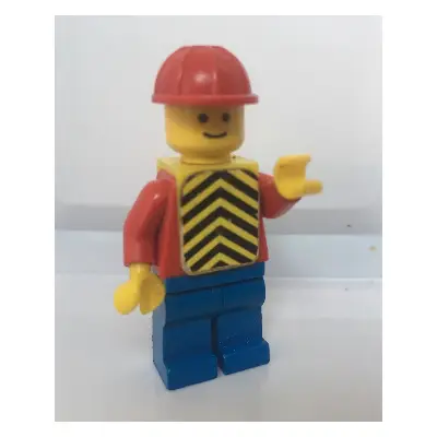 Plain Red Torso with Red Arms, Blue Legs, Red Construction Helmet, Yellow Vest with Black Chevrons (Stickers)
