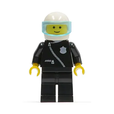 Police - Zipper with Badge, Black Legs, White Helmet, Trans-Light Blue Visor