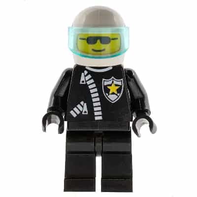 Police - Zipper with Sheriff Star, White Helmet, Trans-Light Blue Visor, Sunglasses