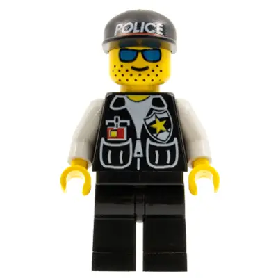 Police - Sheriff Star and 2 Pockets, Black Legs, White Arms, Black Cap with Police Pattern