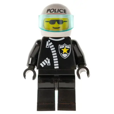 Police - Zipper with Sheriff Star, White Helmet with Police Pattern, Trans-Light Blue Visor