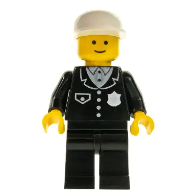 Police - Suit with 4 Buttons, Black Legs, White Cap