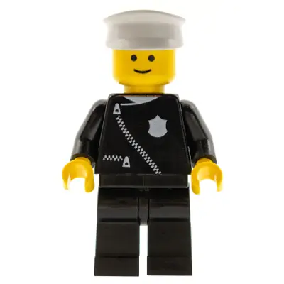 Police - Zipper with Badge, Black Legs, White Hat