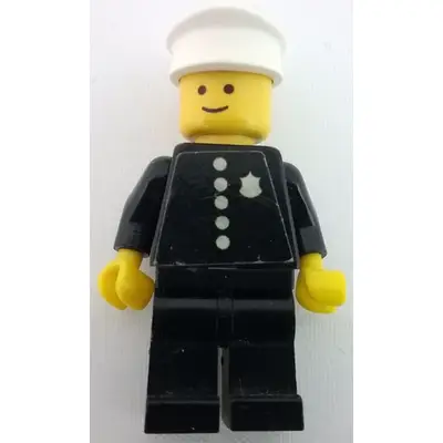Police - Torso Sticker with 5 Buttons and Badge, Black Legs, White Hat