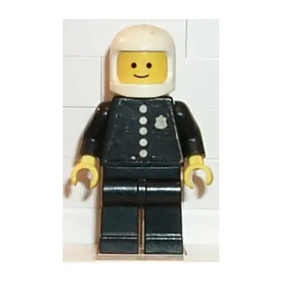 Police - Torso Sticker with 4 Buttons and Badge, Black Legs, White Classic Helmet