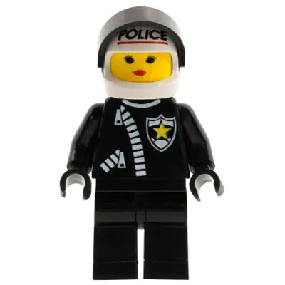 Police - Zipper with Sheriff Star, White Helmet with Police Pattern, Black Visor, Female