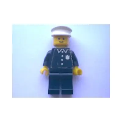 Police - Torso Sticker with 4 Buttons, Badge, and Collar, Black Legs, White Hat