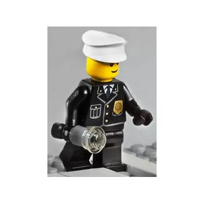Police - City Suit with Blue Tie and Badge, Black Legs, White Hat - with Light-Up Flashlight