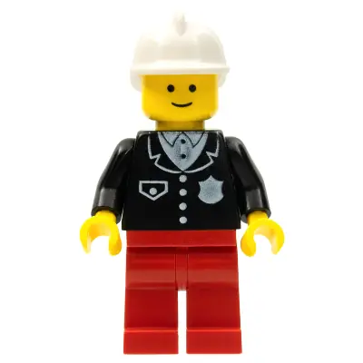Police - Suit with 4 Buttons, Red Legs, White Fire Helmet