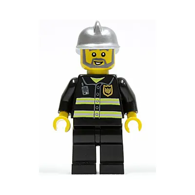 Fire - Reflective Stripes, Black Legs, Silver Fire Helmet, Gray Beard