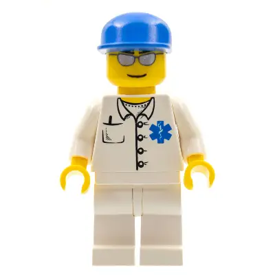 Doctor - EMT Star of Life Button Shirt, White Legs, Blue Cap, Silver Sunglasses