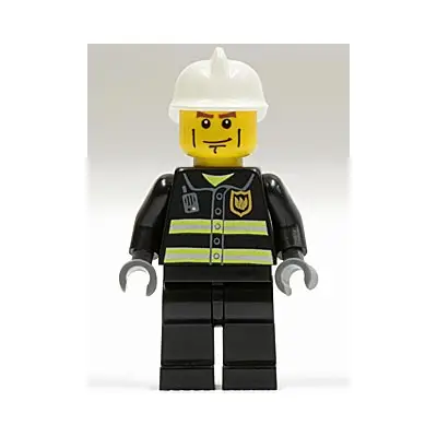 Fire - Reflective Stripes, Black Legs, White Fire Helmet, Cheek Lines, Dark Bluish Gray Hands