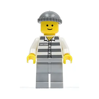 Police - Jail Prisoner 50380 Prison Stripes, Light Bluish Gray Legs, Dark Bluish Gray Knit Cap