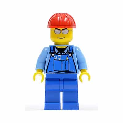 Overalls with Tools in Pocket Blue, Red Construction Helmet, Silver Sunglasses
