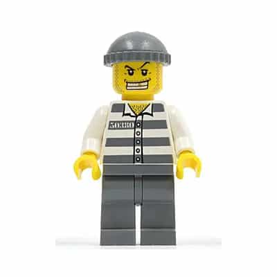Police - Jail Prisoner 50380 Prison Stripes, Dark Bluish Gray Legs, Dark Bluish Gray Knit Cap, Gold Tooth