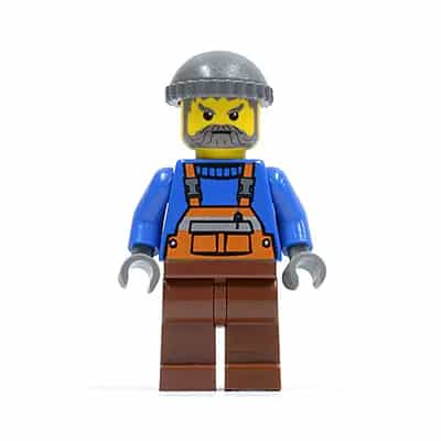 Overalls with Safety Stripe Orange, Reddish Brown Legs, Dark Bluish Gray Knit Cap