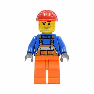 Overalls with Safety Stripe Orange, Orange Legs, Red Construction Helmet, Smirk and Stubble Beard