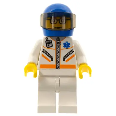 Doctor - Jacket with Zipper and EMT Star of Life - White Legs, Blue Helmet, Trans-Brown Visor, Glasses and Brown Eyebrows