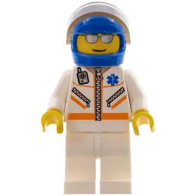 Doctor - Male, Jacket with Zipper and EMT Star of Life, White Legs, Blue Helmet, Trans-Brown Visor, Silver Sunglasses