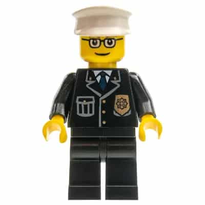 Police - City Suit with Blue Tie and Badge, Black Legs, Glasses, White Hat