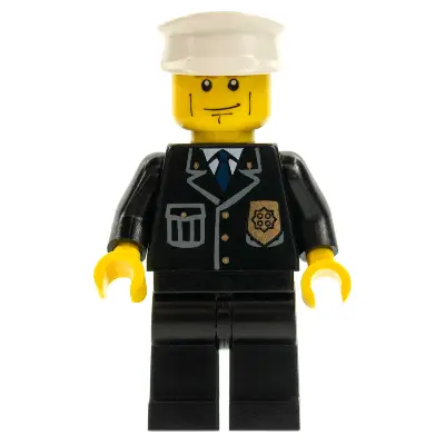 Police - City Suit with Blue Tie and Badge, Black Legs, Vertical Cheek Lines, Brown Eyebrows, White Hat