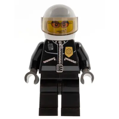 Police - City Leather Jacket with Gold Badge, White Helmet, Trans-Brown Visor, Orange Sunglasses