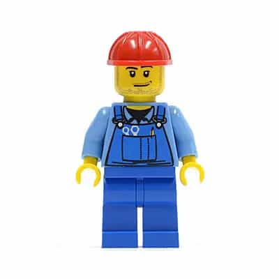 Overalls with Tools in Pocket Blue, Red Construction Helmet, Smirk and Stubble Beard