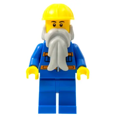 Blue Jacket with Pockets and Orange Stripes, Blue Legs, Beard, Yellow Construction Helmet, Black Eyebrows