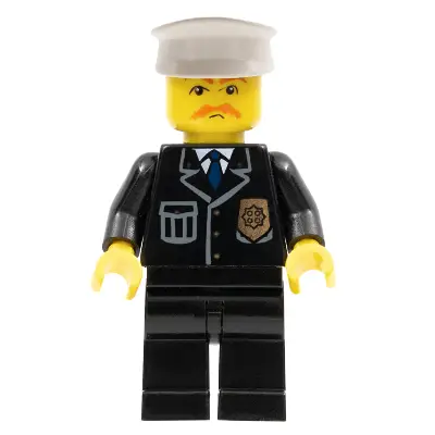 Police - City Suit with Blue Tie and Badge, Black Legs, Brown Moustache, White Hat