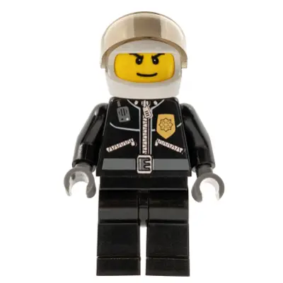 Police - City Leather Jacket with Gold Badge, White Helmet, Trans-Brown Visor, Wide Smile