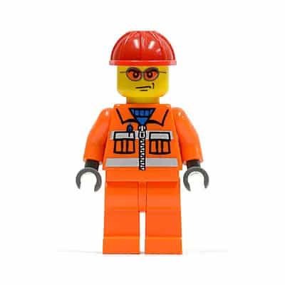 Construction Worker - Orange Zipper, Safety Stripes, Orange Arms, Orange Legs, Red Construction Helmet, Orange Glasse