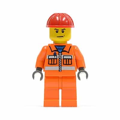 Construction Worker - Orange Zipper, Safety Stripes, Orange Arms, Orange Legs, Red Construction Helmet, Scowl